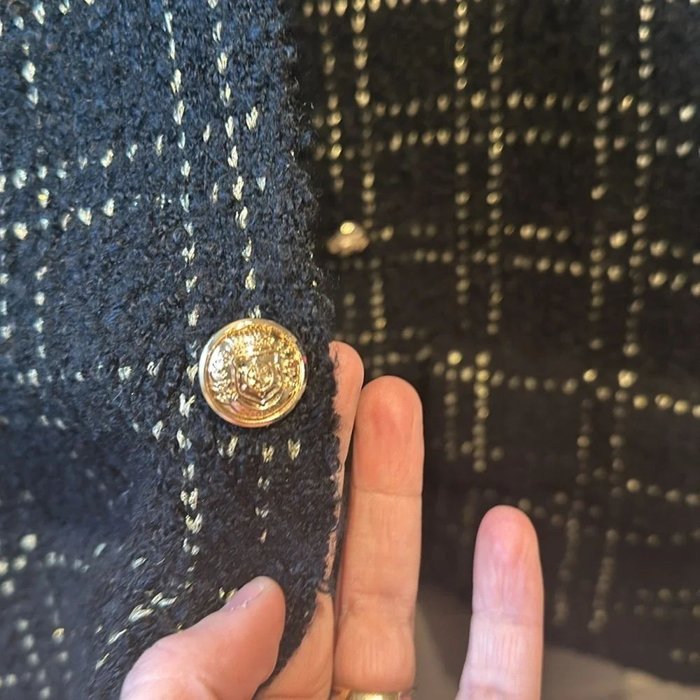 Sioni Large black and gold metallic threading and buttons cardigan with closure